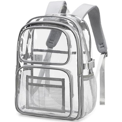 abshoo Large Heavy Duty Clear Backpack For School Bookbag Transparent Multi Pocket Backpacks (Grey) - color: Grey