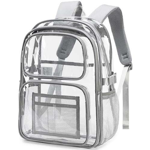 abshoo Large Heavy Duty Clear Backpack For School Bookbag Transparent Multi Pocket Backpacks (Grey) - color: Grey