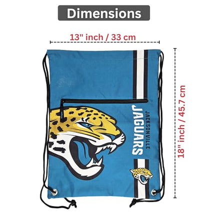FOCO Jacksonville Jaguars NFL Drawstring Backpack with Zippered Pocket — Officially Licensed, Cordura Nylon - color: Jacksonville Jaguars