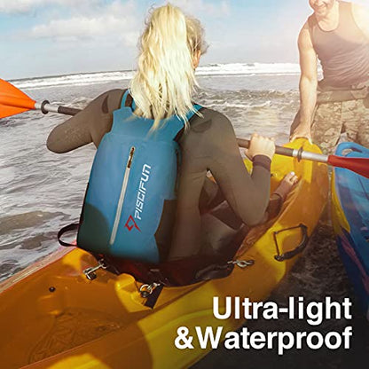 Piscifun Dry Bag Waterproof, Lightweight Dry Backpack Roll-Top Sealed with Waist Pouch and Phone Case Keeps Gear Dry Inside for Kayaking, Boating - color: Light Blue, size: 30L