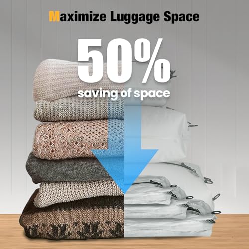3 Pack Vacuum Bags for Travel with Pump, 3-Size Set Reusable Vacuum Compression Bags for Luggage, Space Saver IP67 Waterproof Vacuum Packing Cubes for Suitcase&Backpack, Grey white