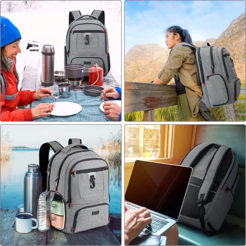 BIKROD Lunch Backpack, Insulated Cooler Lunch Bag Backpack, Large Travel 17.3 Laptop Back Pack Sturdy Computer College School Bookbag for Women Men for Men Women Work Hiking Picnic - color: Grey