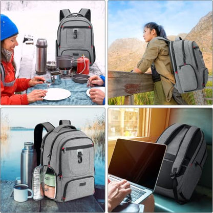 BIKROD Lunch Backpack, Insulated Cooler Lunch Bag Backpack, Large Travel 17.3 Laptop Back Pack Sturdy Computer College School Bookbag for Women Men for Men Women Work Hiking Picnic - color: Grey