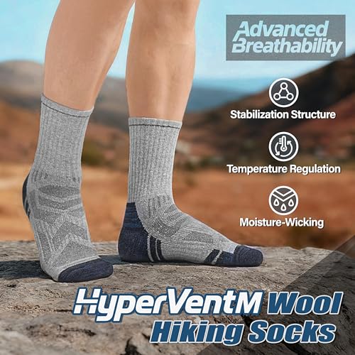 ANTSANG Merino Wool Hiking Socks, Enhanced Breathability, Targeted Cushion Thermal Socks for Men and Women, 5 Pairs - color: Gray Mixed, size: Medium