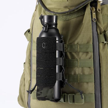 Tactical MOLLE Pouch Water Bottle Holder with Shoulder Strap Modular Bag for Outdoor Hiking Camping Hunting Fishing Airsoft - color: Black Camo