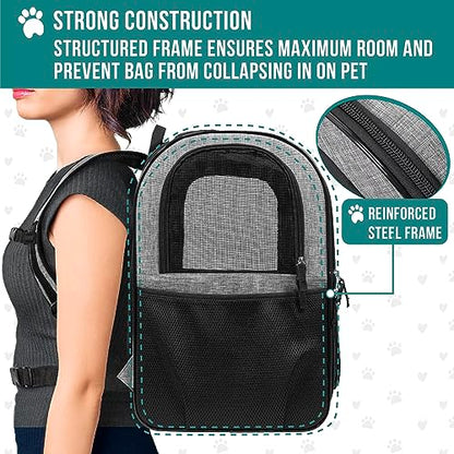 PetAmi Dog Backpack Carrier for Cats and Small Dogs, 4-Way Entry Ventilated Pet Carrier for Hiking Travel, Foldable Top with Sherpa Bed, Reflective and Poop Bag Dispenser, Up to 18 lbs, Heather Grey - color: Heather Grey