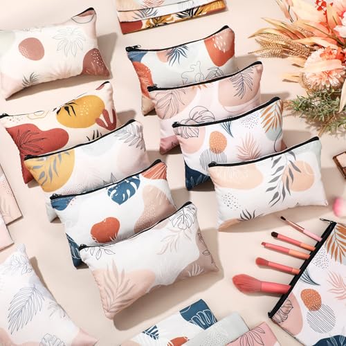 Reginary 20 Pcs Makeup Bags Gifts for Women Canvas Cosmetic Bags with Zipper Bulk Gift for Women Travel Purse Organizer Pouch Accessory, Toiletry Large Capacity, 7 x 4.3 Inch(Boho Leaf) - style: Boho Leaf