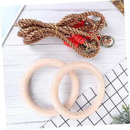 VANZACK 1pair Wooden Gymnastic Fitness Rings Boys and Girls Adults Exercise Equipment Pp Rope Indoor Pull-up Push-up Dip Training Ring