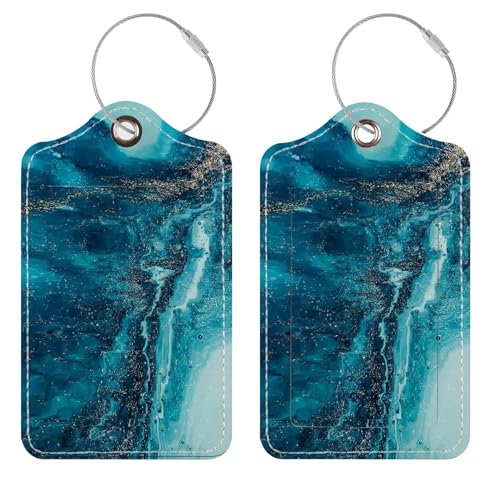 Luggage Tags for Suitcases, 2 Pack Cute PU Leather Suitcase Tag Identifiers TSA Approved with Stainless Steel Loop and Address Card for Baggage Tag for Cruise Airport Travel Essentials by Chelmon - color: 02 Bravo Texture