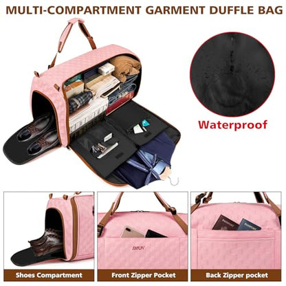 Convertible Garment Bags for Travel - Carry on Garment Duffle Bag with Backpack Straps for Men Women, 4 in 1 Large Travel Duffel Bags with Shoes Compartment Hanging Suit Dress Weekender Bag 3pcs Set - color: B-Pink