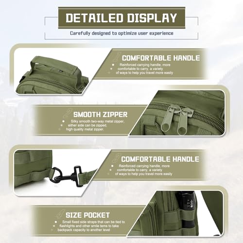 Tactical Backpack for Men, Waterproof Military Sport Bag Pack Crossbody Sling Backpack Tactical Bag for Every Day Carry, Green - color: Green