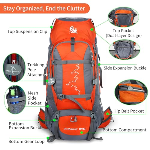80L Hiking Backpack,Waterproof Lightweight Trekking Bag with Air Cushion Straps, Suitable for People Who are 5 feet 5 inches or taller for Mountaineering/Camping/Travel (green,80L) - color: Green