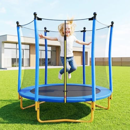 5 FT Kids Trampoline with Safety Enclosure Net, Indoor Outdoor Toddler Trampoline with U-Shaped Legs & Foam Poles, Mini Trampoline for Kids - color: Blue