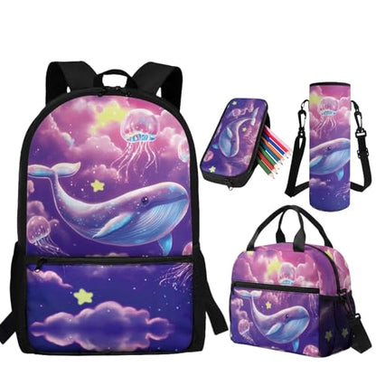 Dolphin Backpack for Girls Backpacks with Lunch Box Water Bottle Carrier and Pencil Case 4 Pieces Lightweight 1st Grade Backpack Girls Bookbag for Kindergarten School Supplies - color: Dolphin