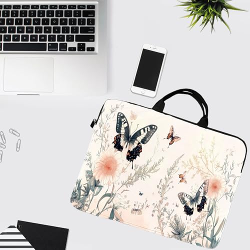 15-Inch Laptop Sleeve – Stylish, Lightweight, Shockproof, Water-Resistant Case for Lenovo, HP, Dell, Asus Notebooks - Cute Weeds and Butterflies - color: Cute Weeds and Butterflies