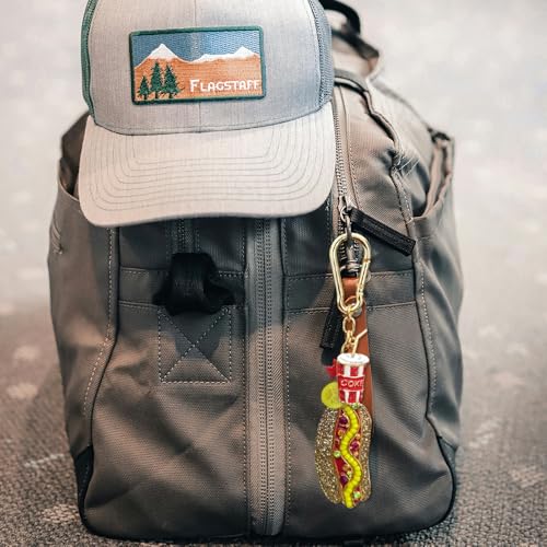Madison Tyler Western Cowboy Boots Cherry Bow Bubble Tea Strawberry Cute Keychain | Bag Charms for Handbags Purse Charms - color: Hamburger