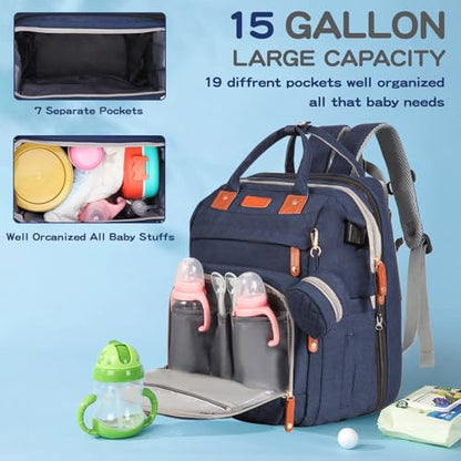 JOYCE Diaper Bag Backpack with Changing Pad, Water-Resistant, Large Blue | Portable changing pad, insulated bottle pockets, stroller straps, pacifier case, Multi-Compartment storage - color: Blue