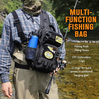 Dovesun Small Fishing Backpack with Tackle Boxes Fishing Sling Bag DIY Embroidery Patches Tackle Bag Gift for Men Black - color: A: Fishing Tackle Backpack(black)