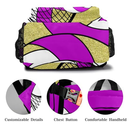 Volleyball Rose Purple Gold Shoulders Bags Daypack with Name Personalized School Bookbag for Sports Party Traveling - color: Volleyball Rose Purple Gold
