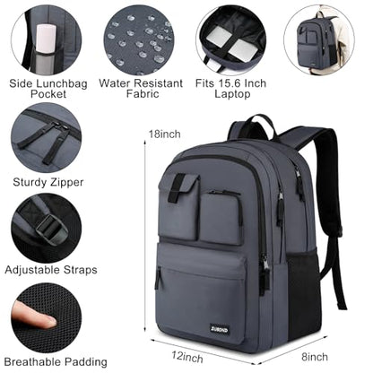 ZUBOND Backpack for Men & Women, Backpacks for School Teen Boys & Girl, Student Bookbag 15.6 inch Laptop Compartment with USB Charging Port for High Middle School, Black Travel Casual Bag - size: 15.6 Inch