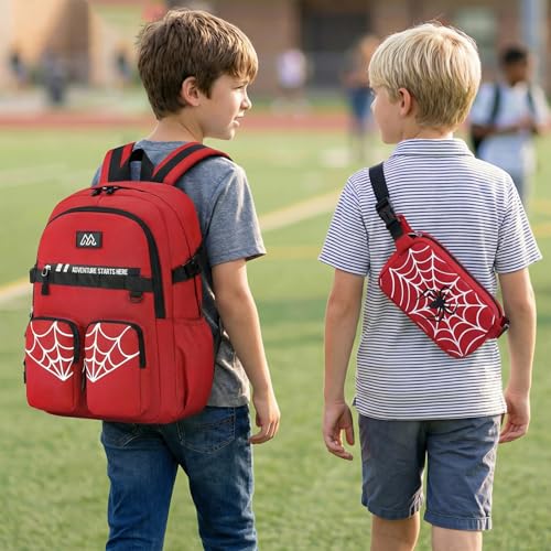 Kids Backpack for Boys - Cool Boys Backpacks with Waist pack for Kids Teens Elementary Middle School, 18″ Large Capacity Students Bookbag, Perfect for Travel and School - color: Red-backpack-only