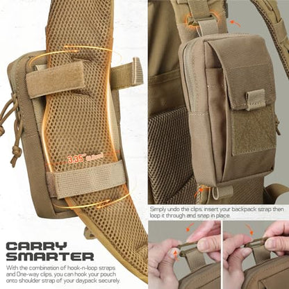 Tactical Backpack Accessories Pouch, Molle Accessories Shoulder Strap Attachment Pouches Utility EDC Phone Pouch Sport - color: Coyote Brown