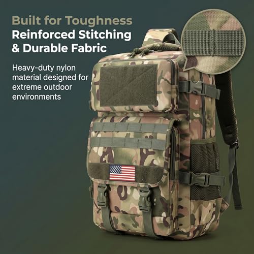 Army Green 35L Tactical Military Backpack, Molle System Hiking Backpack for Men Women, Water Resistant Outdoor Rucksack Fits 16 Inch Laptop for Camping Hunting Trekking - color: Camo Backpack Single Pack 1