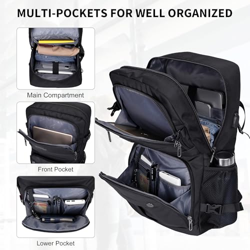 WITZMAN Carry on Travel Backpack for Men Women Laptop Backpack with USB Charging Port Airline Approved(B683 Classic Black) - color: Classic Black