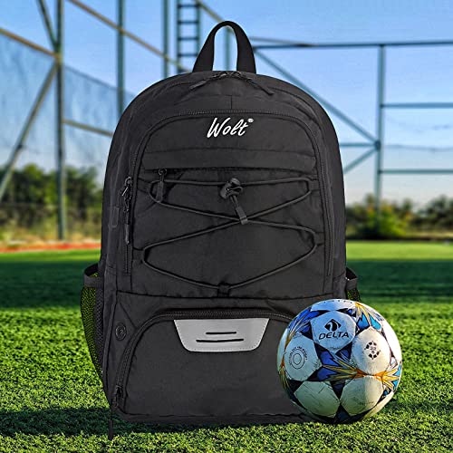 WOLT Soccer Backpack Soccer Bag with Ball Holder & Shoes Compartment, Sport Equipment Bags For Football, Basketball, Volleyball, Gym - color: Black