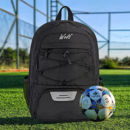 WOLT Soccer Backpack Soccer Bag with Ball Holder & Shoes Compartment, Sport Equipment Bags For Football, Basketball, Volleyball, Gym - color: Black