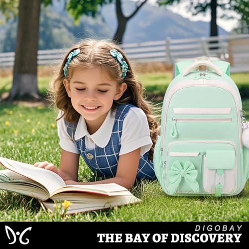 DIGOBAY Backpack for Girls, 3PCS Girls Backpack for School with Lunch Bag Pencil Case, Cute Kids Teens Bookbag for Kindergarten Elementary Preschool Middle School (Green) - color: Green