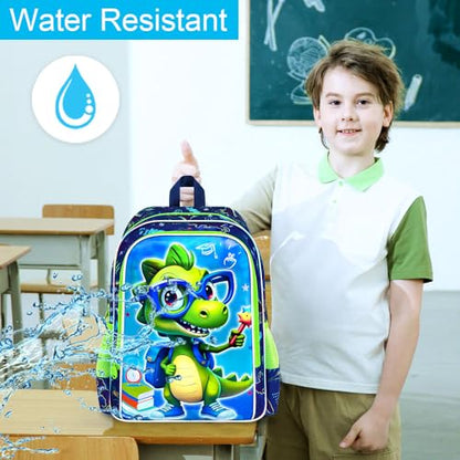 16" Dinosaur Backpack for Boys, 3Pcs Bookbag with Lunch Box, Kids School Backpacks Set for Elementary Preschool Kindergarten (Green) - color: Dinosaur Blue