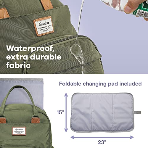 RUVALINO Diaper Bag Backpack-Expandable Baby Bag with up to 50% Capacity -Baby Essentials Bag with Changing Pad Insulated Bottle Holders & Pacifier Case, Waterproof, Army Green XL - color: Army Green