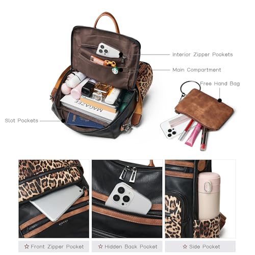 Shrrie Backpack Purse for Women Leather Backpack Fashion Designer Travel Backpack Convertible Shoulder Bag - color: 1-6 Black With Leopard