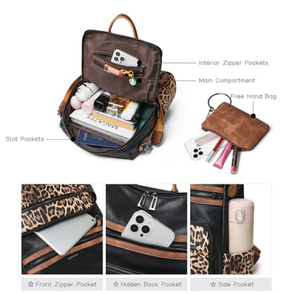 Shrrie Backpack Purse for Women Leather Backpack Fashion Designer Travel Backpack Convertible Shoulder Bag - color: 1-6 Black With Leopard