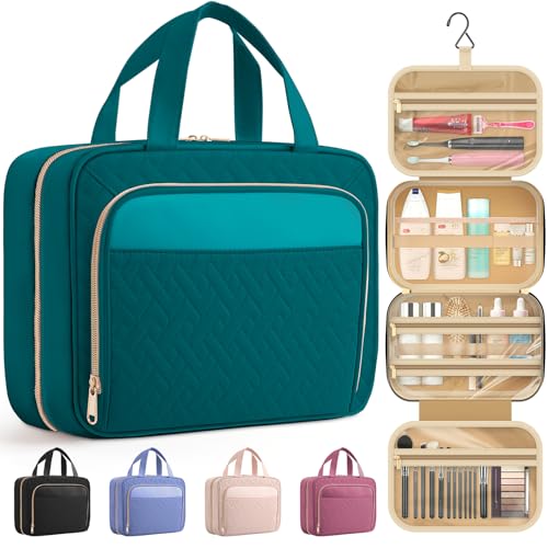 HOTOR Travel Toiletry Bag for Women & Men, Waterproof Makeup Bag with Hanging Hook and Multiple Pockets, Cosmetic Bags for Women, Travel Essentials, 11.2'' x 3.2'' x 8.9'', Teal - color: Teal, size: Medium