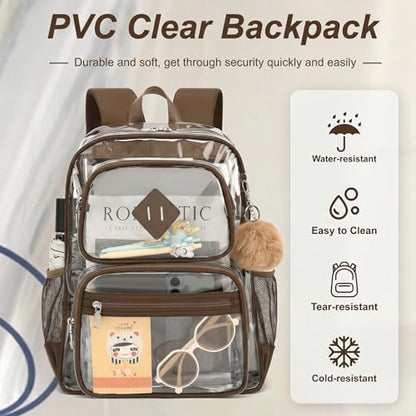 Heavy Duty Clear Backpack for Girls Boys Transparent School Bookbag Kids Durable PVC See Through Backpack - Coffice - color: Coffice