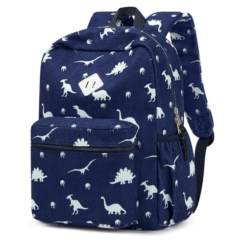 STEAMEDBUN Corduroy Kids Backpack for Boys Girls 3-8, Boys Backpack for Elementary Kindergarten - Dinosaur - color: Corduroy Blue Dinosaur, size: Small-15"H(fits folder)