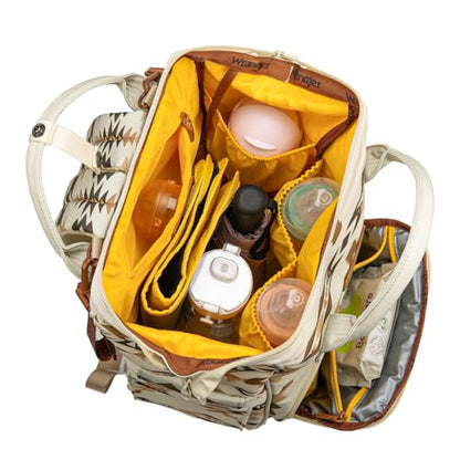 Montana West Wrangler Diaper Bag Backpack Aztec Callie Bag Travel Backpack Purses Western Multi-Function Baby Bags for Mom - color: 3pcs Off White