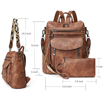 Shrrie Backpack Purse for Women Fashion Leather Backpack Purse Designer Travel Backpack Convertible Shoulder Bag with Wristlet - color: 1 Two-toned Brown