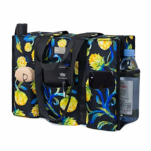 TOPDesign Utility Water Resistant Tote Bag with 13 Pockets, Top Zipper Closure & Thick Bottom Support, for Working Women - color: Artichoke, size: Large