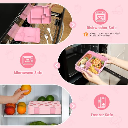 Bevalsa Backpack for Girls, School Bookbag Teen Girls Backpack Set with Bento Lunch Box, Insulated Bag & Pencial Case, 43oz Lunch Containers for Kids Elementary Middle Student (Pink Strawberry) - color: Pink Strawberry