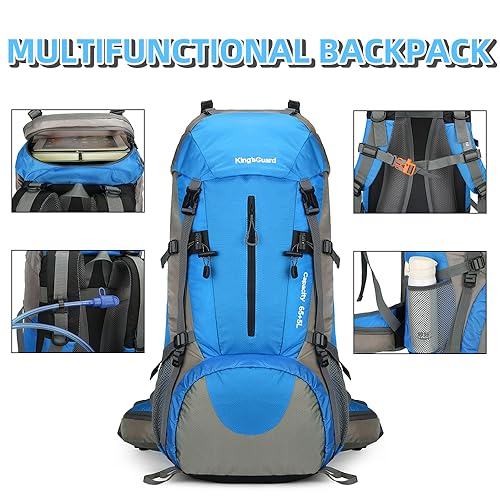 70L Camping Hiking Backpack with Rain Cover Waterproof Backpacking Backpack for Hiking Treeking Climbing Outdoor - color: Blue