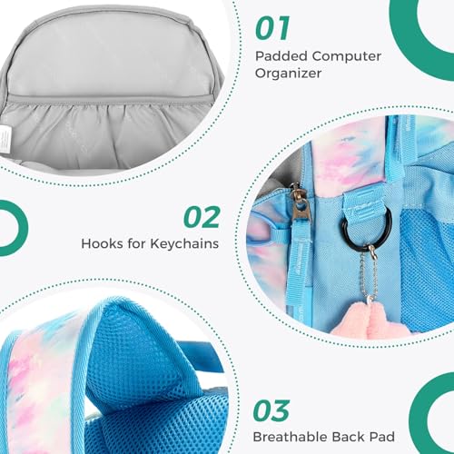 Choco Mocha Girls School Backpack with Lunch Box, Tie Dye Blue Backpack Set for Teen Girls 18 Inch Backpacks, 3 Pcs - color: Tie Dye-blue