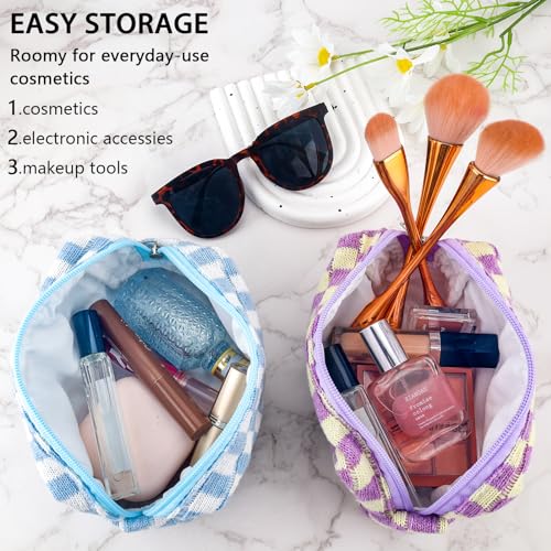 ZLFSRQ 2Pcs Checkered Pencil Case Cute Pencil Pouch for Teens Checkered Makeup Bag Medium Travel Cosmetic Bag Preppy Makeup Pouch for Purse Aesthetic Zipper Toiletry Bags Organizer(Blue/Purple) - color: BN Checkered 2Pcs M Blue/Purple