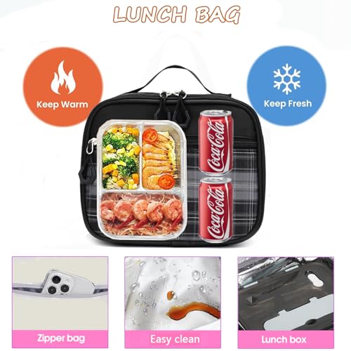 Girls Backpack with Lunch Box Cute School Backpack for Girls Kids Teens Kawaii Bookbag Set for Primary Elementary，Black - color: Black