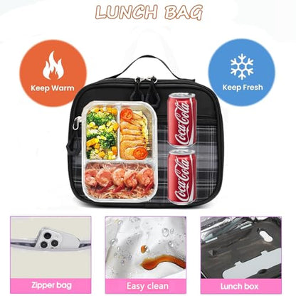 Girls Backpack with Lunch Box Cute School Backpack for Girls Kids Teens Kawaii Bookbag Set for Primary Elementary，Black - color: Black