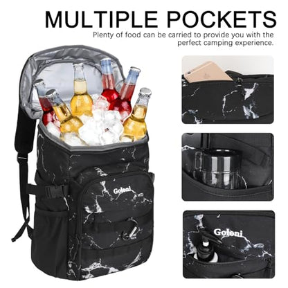Cooler Backpack Insulated Leak Proof,Small Soft Coolers Bag for Men and Women Camping,Travel,Beach,Hiking,Picnic - color: Black Marble
