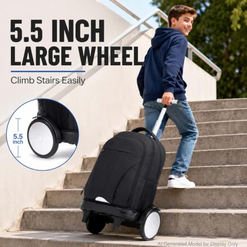 AGSDON Quiet Glide Rolling Backpack with Lunch Box Set - Large Wheel Water-Resistant Wheeled Bag for Business, Travel, and College | Black 3-in-1 Organizer Backpack - color: Reflective Black - Rolling Backpack