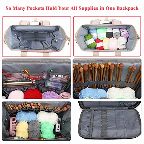 LTINVECK Knitting Bag Backpack,Yarn Storage Organizer Travel Crochet Bag,Large Capacity Tote Bag Yarn Holder Case for Carrying Projects, Knitting Needles, Crochet Hooks Pink - color: Pink
